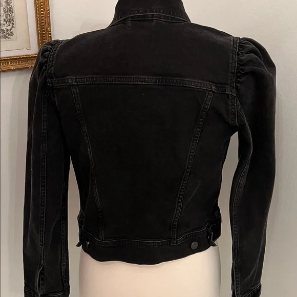 GAP Black Denim Puff Sleeve Jean Jacket - Picture 5 of 8
